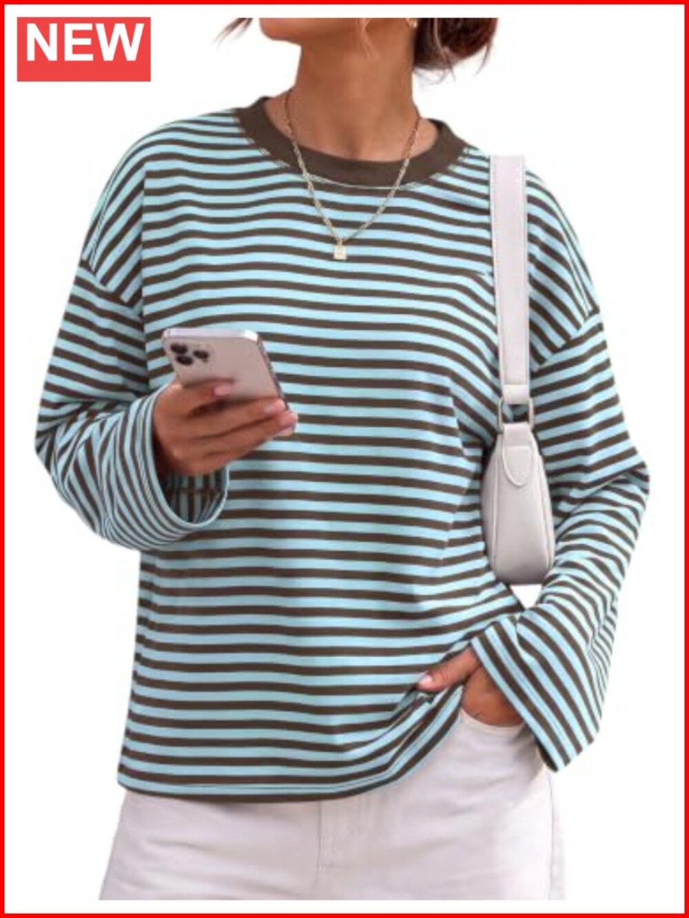 LOMON Striped Long Sleeve Tee Oversized Crewneck Casual Fall Y2K Top